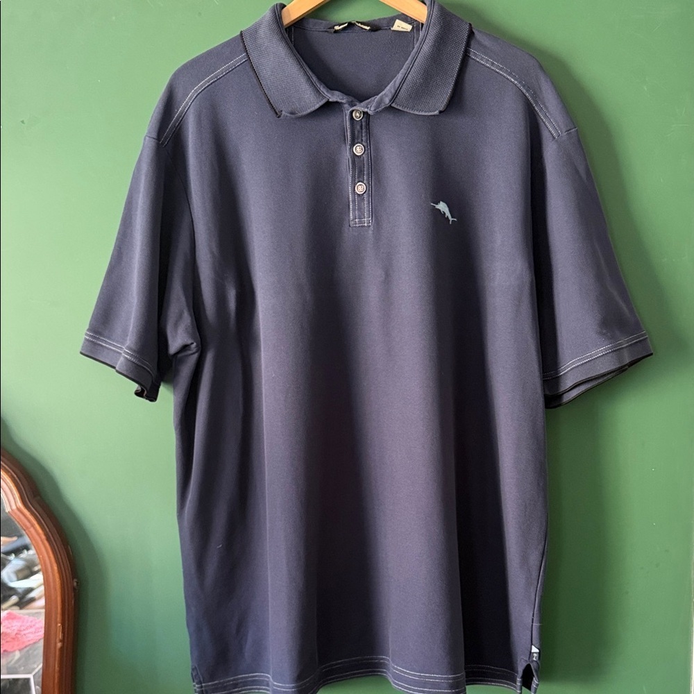 Tommy Bahama Navy Pima Cotton Mens XXL Polo Shirt Golf Summer Coastal Beach